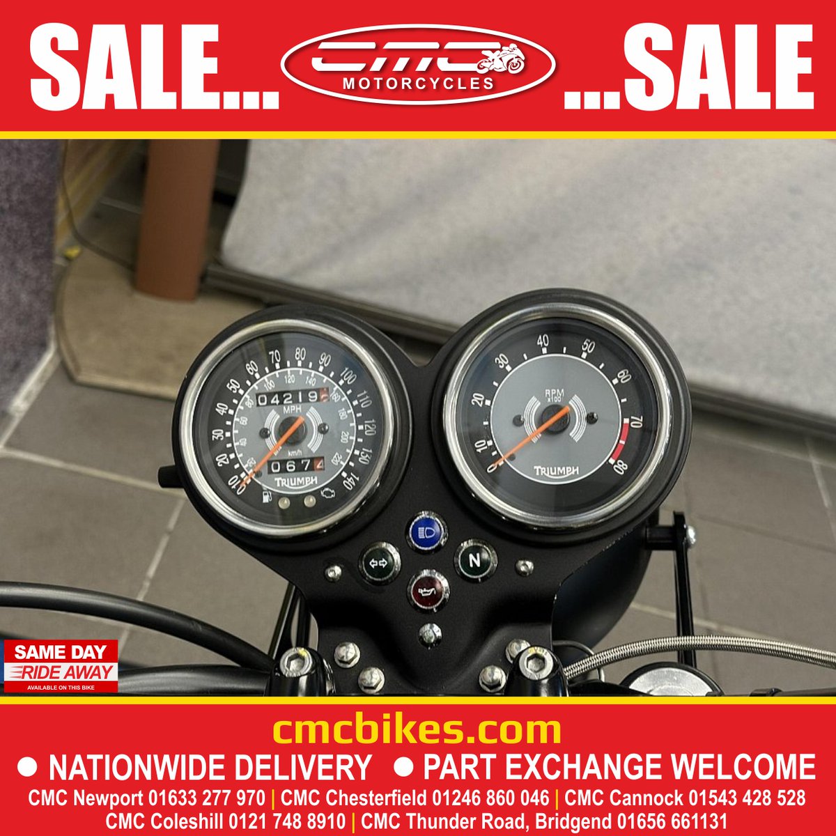 SALE...SALE...SALE

SAVE £500 on this CMC approved 2010 Triumph Bonneville T100, reserve today, online, on the phone or in store with a £100 deposit

2010, 10' registration, only 4,219 miles, 2010 Triumph Bonneville T100, £5,999.

cmcbikes.com/used-motorcycl…

If it's bikes, it's CMC