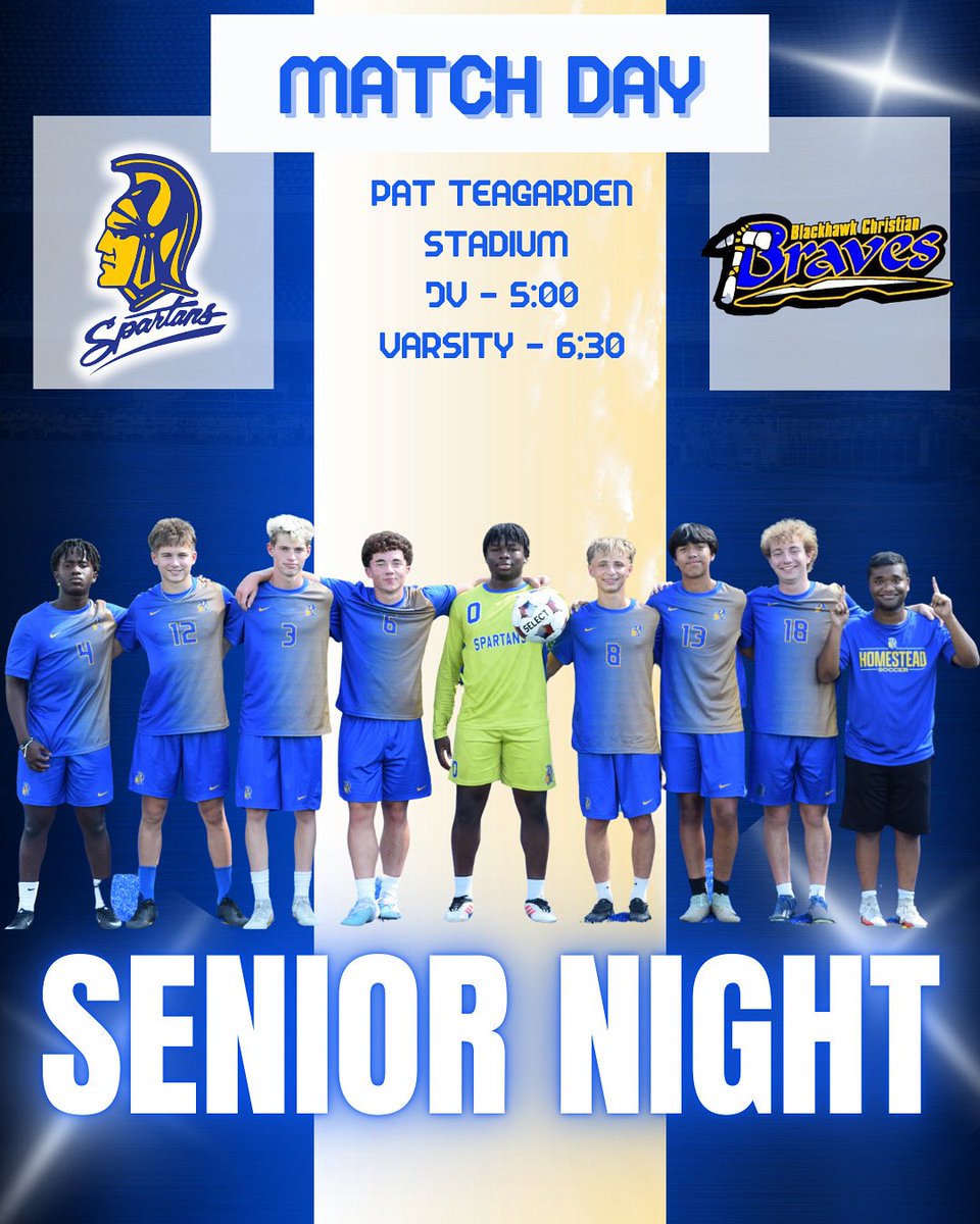 MATCH DAY! Tonight we celebrate our seniors - Class of 2026 🙌🏻 
<a href="/Spartytweets/">Homestead Athletics</a> 
<a href="/SpartansHHS/">Homestead Spartans</a>