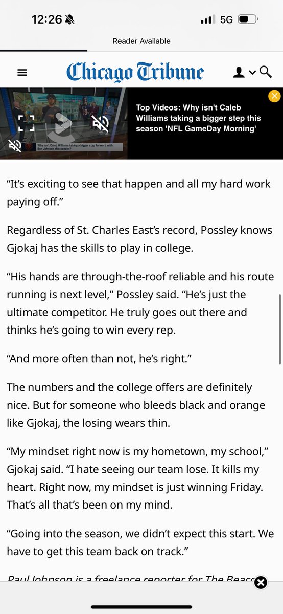 GjokajJr's tweet photo. Thanks to @ByPaulJohnson from the Chicago Tribune for the great article and my head coach @CoachPossley for the kind words. @Coach_Dozier23 @CoachHo @PrepRedzoneIL @MajorSportsIL @JordanWesty1 @coachiwash @CoachJoeDavis @LoganM_CFB https://t.co/9wYH1QXoDX