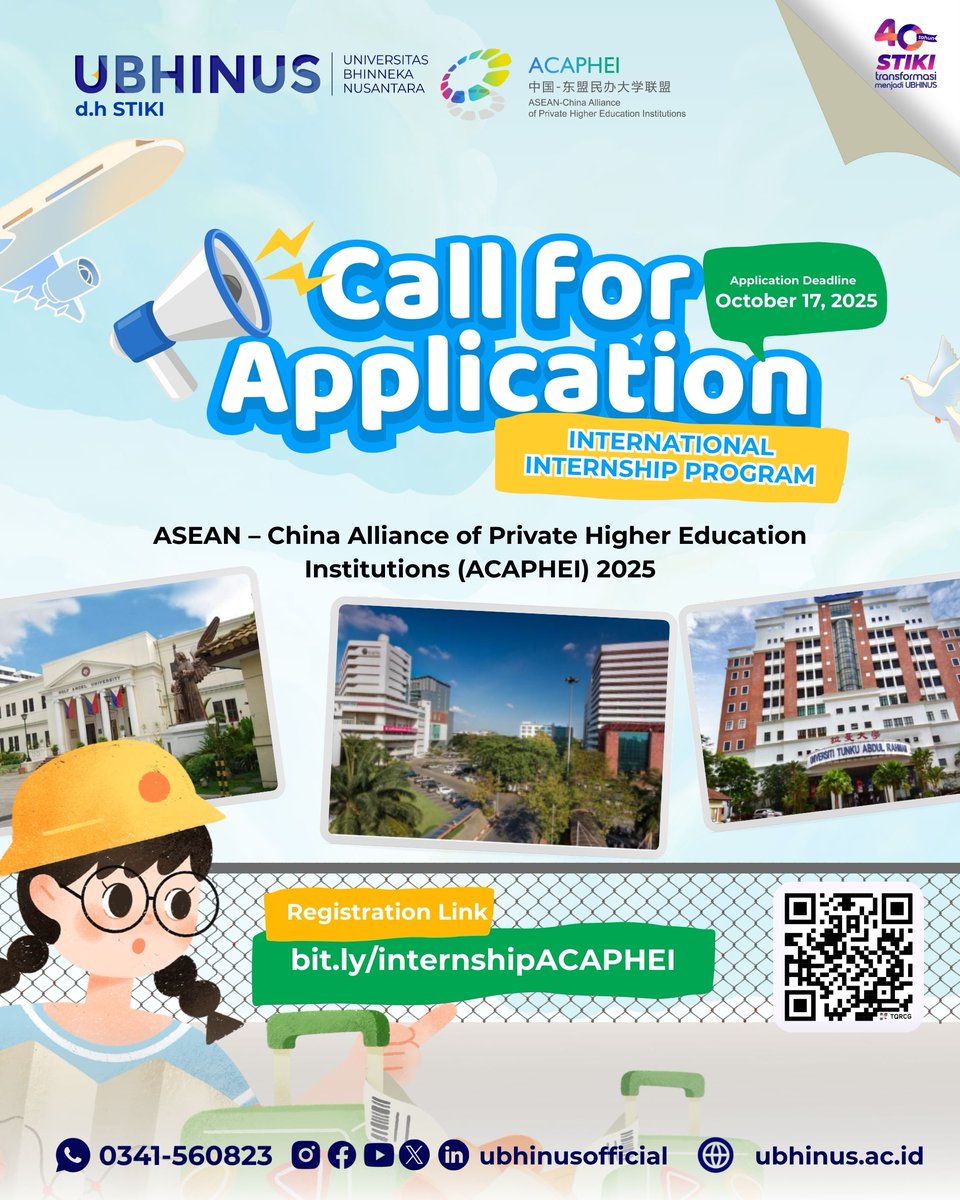 ubhinusofficial's tweet image. 🌏 Call for Application!
⏰ Deadline pendaftaran: 17 Oktober 2025
🔗 Daftar sekarang: bit.ly/internshipACAP…
#UBHINUS #ACAPHEI #InternshipProgram #GlobalExperience