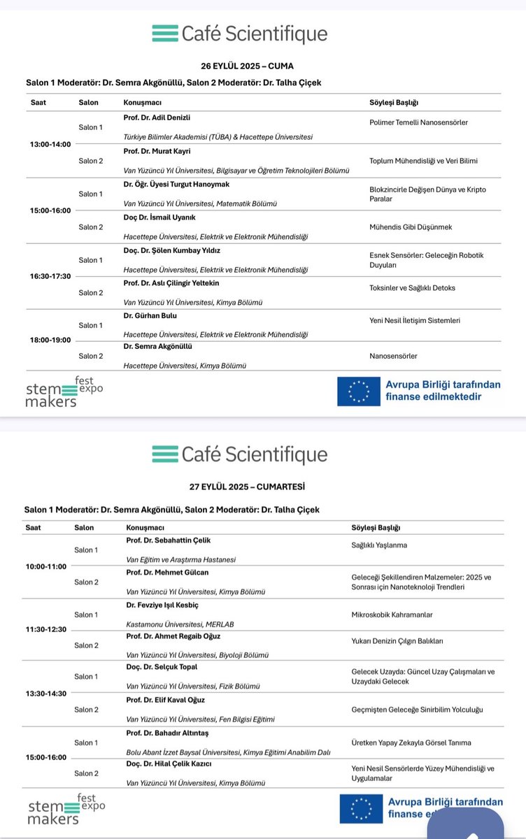 Avrupa Araştırmacılar Gecesi
26-27 Eylül 2025
Van Yüzüncü Yıl Üniversitesi Mühendislik Fakültesi 

Meraklı çocuklar ve gençler için onlarca atölye çalışması da olacak. Detaylar: stemandmakers.org/eu-researchers…
