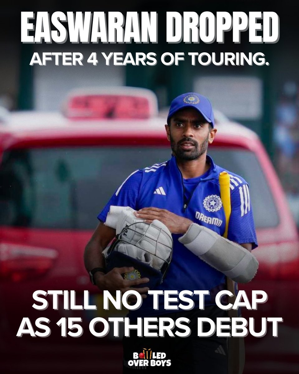 BowledOverBoys's tweet photo. Abhimanyu Easwaran is not included in Test squad for upcoming West Indies series.

This happened after 4 years of touring without being capped.

@BCCI @GautamGambhir #TeamIndia #ict #easwaran https://t.co/mZIZS2eULV