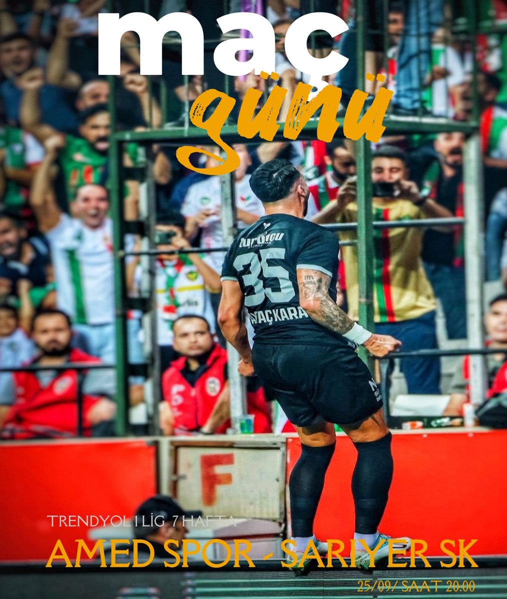 Maç günü 
🆚 AMED SPOR - SARIYER SK 
⏰ 20:00
🏟️ DİYARBAKIR SITADYUMU
