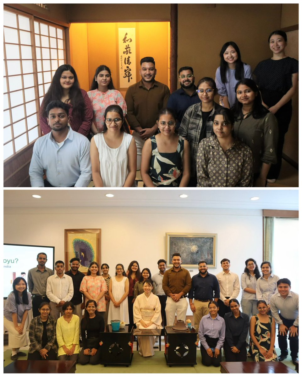 JapaninIndia's tweet photo. We hosted “Hello! JAPAN Special Edition -Chanoyu🍵“ for JNU and MOSAI students.
Through lectures and hands-on experience, they learned about the history and philosophy of Chanoyu deepening their understanding of Japanese rich culture✨
#JapanMonth2025
#Chado #TheWayofTea #Matcha https://t.co/UcD1dYd0KY