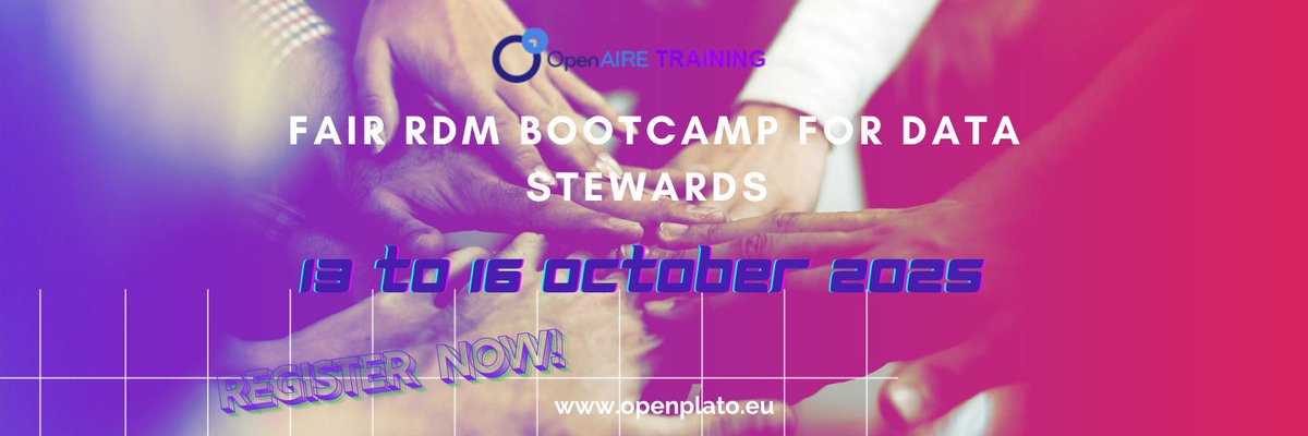 OpenAIRE_eu's tweet image. Last chance! Applications for the FAIR RDM Bootcamp for Data Stewards close Sept 29.
-4 days of training for early-career data stewards & research support pros.
-Learn FAIR in practice: metadata, repositories, legal sharing & more.
-Gain a Certificate of Completion + Digital…