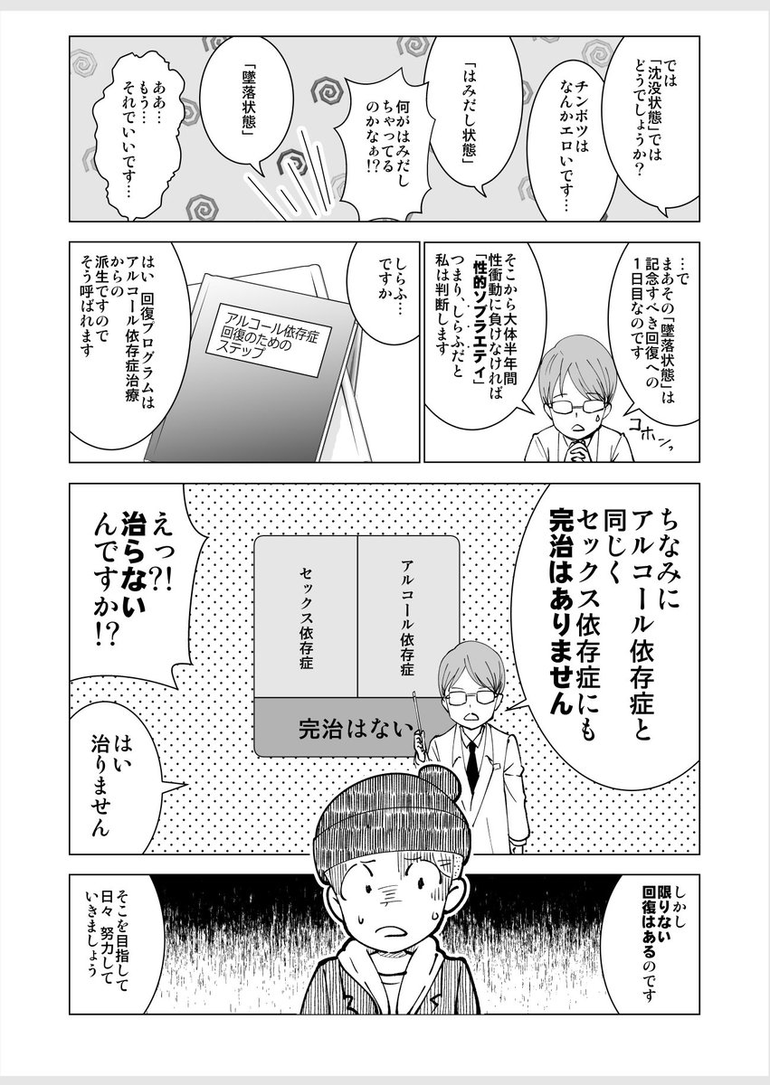 3話1/4
🔴結構この「異性嫌悪」も性依存症者にはよく見られる傾向ですね。 