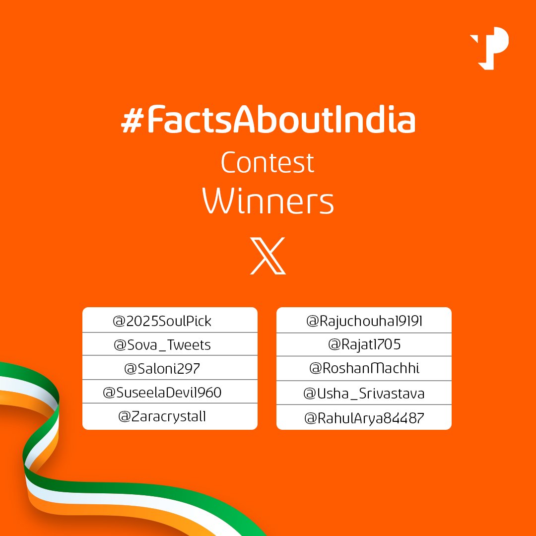 TPIndiaOfficial's tweet image. Congratulations to all the #FactsAboutIndia Contest Winners!
We highly appreciate your enthusiasm and request the Winners to kindly DM us your details to claim your prize.
#TPIndia #ContestAlert #IndependenceDay #Contest
