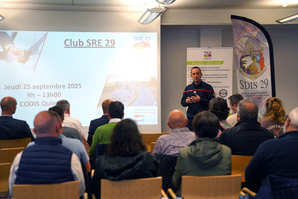25/09 : Visite du Club sécurité routière en entreprise du Finistère au SDIS 29 à Quimper : échanges, visite du CTA-CODIS et escape game prévention. Accueilli par le Colonel Cédric Rigollet. Objectif commun : renforcer la culture de sécurité routière dans le Finistère.
