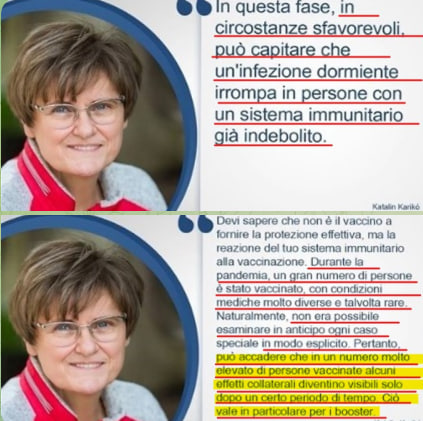 Se avete avuto o avrete effetti collaterali, sappiate che nn è colpa del vax ma del vostro sistema immunitario malandato quindi🤫🤫
Katalin Karikò, premio nobel 2023 per i vax mRna