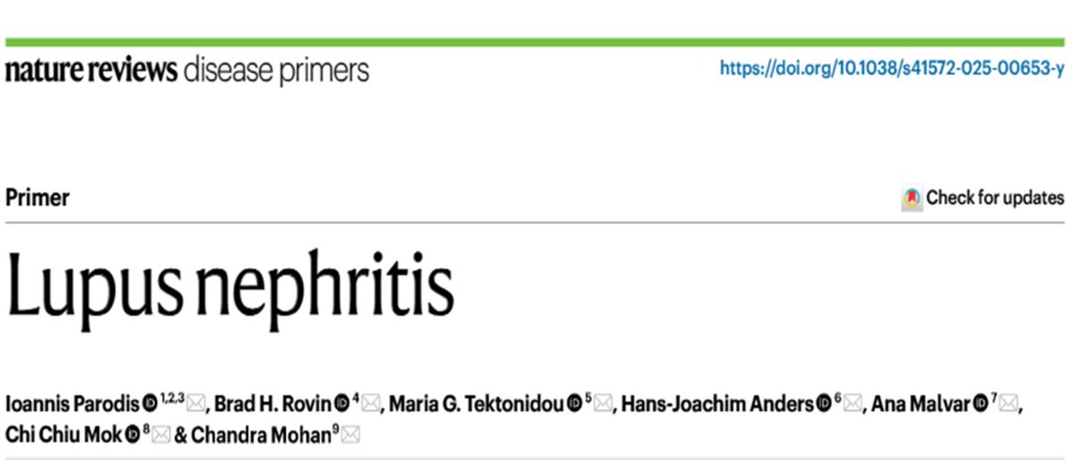 #Lupus nephritis affects 25–60% of patients with #SLE and remains a substantial cause of morbidity and mortality. Honoured to co-author a review article on #Lupus nephritis published in #Nature Reviews Disease Primers. <a href="/DiseasePrimers/">Nature Reviews Disease Primers</a>
Read more: rdcu.be/eH6A4