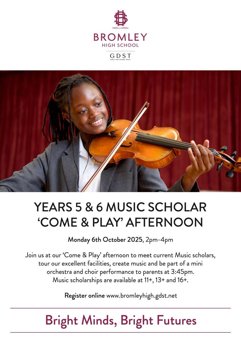 Bromley High School are holding an open afternoon for potential Music scholars - for more information  please visit buff.ly/htIiOlA