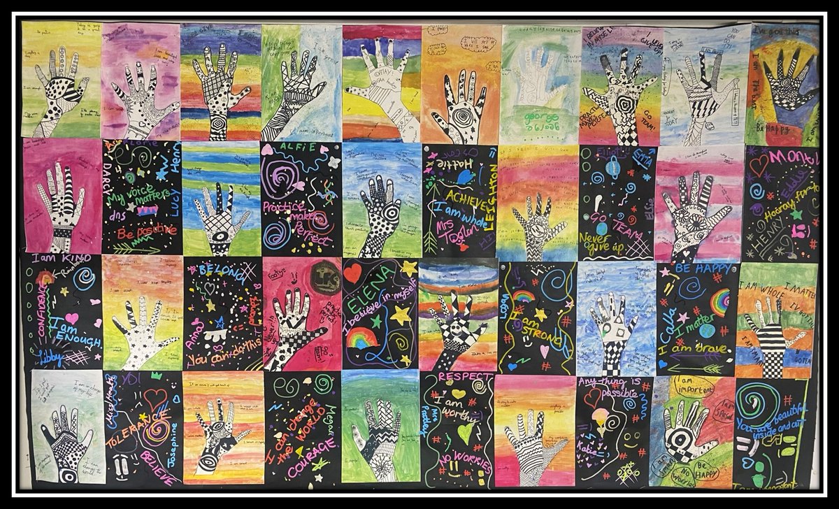 A collaborative artwork of positive affirmations by Goldcrest class