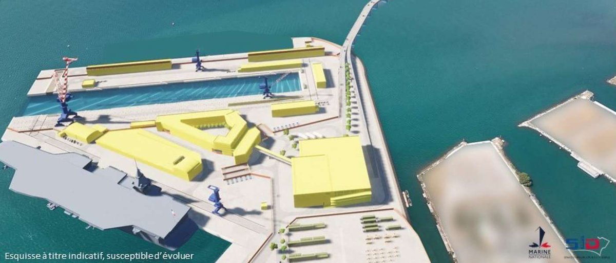 top_force's tweet image. ⚓️🇫🇷 #PIPANG « Programme d’Infrastructure du Porte-Avions de Nouvelle Génération » Première esquisse des futures infrastructures d’accueil du #PANG à Toulon. Début en 2026, de la construction, entre les appontements Milhaud &amp;amp; Brégaillon, du nouveau bassin, meretmarine.com/fr/defense/pre…