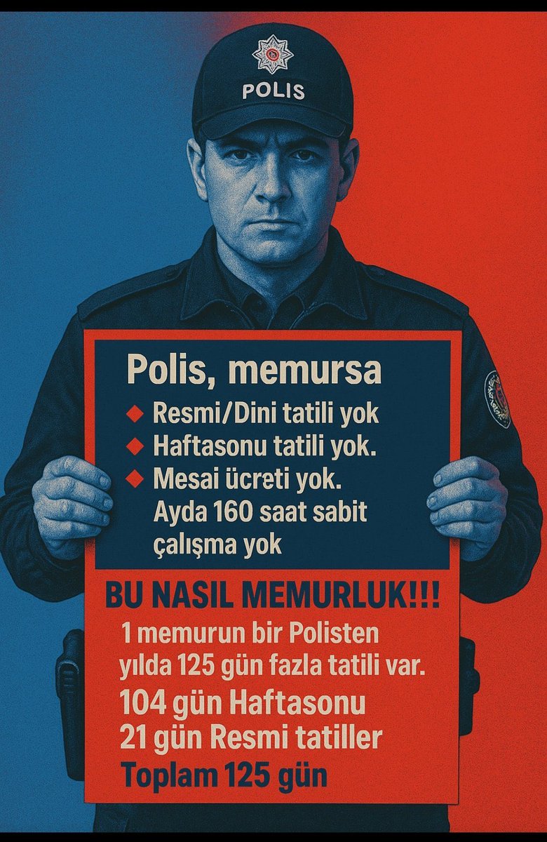 ❌ Karşılığını almadan...
👉🏼Polis yeri gelir çocuğundan feragat eder.
👉🏼Polis yeri gelir ailesinden feragat eder.
👉🏼Polis sağlığından feragat eder.
👉🏼Polis tatilinden, cenazesinden, özel gününden feragat eder.
👉🏼 Yeri gelir polis CANINDAN feragat eder.
#PolisinUmuduTükendi