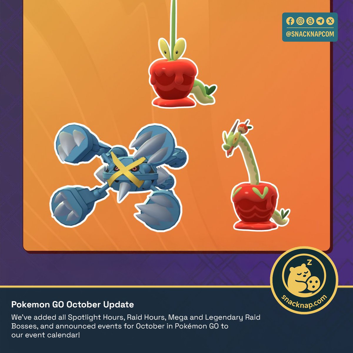 snacknapcom's tweet photo. We’ve added all Spotlight Hours, Raid Hours, Mega and Legendary Raid Bosses, and announced events for October in Pokémon GO to our event calendar!

https://t.co/ck4qRLw04g

#PokemonGO #Events #RaidHour #SpotlightHour #RaidBoss https://t.co/RdACZIZ1GD