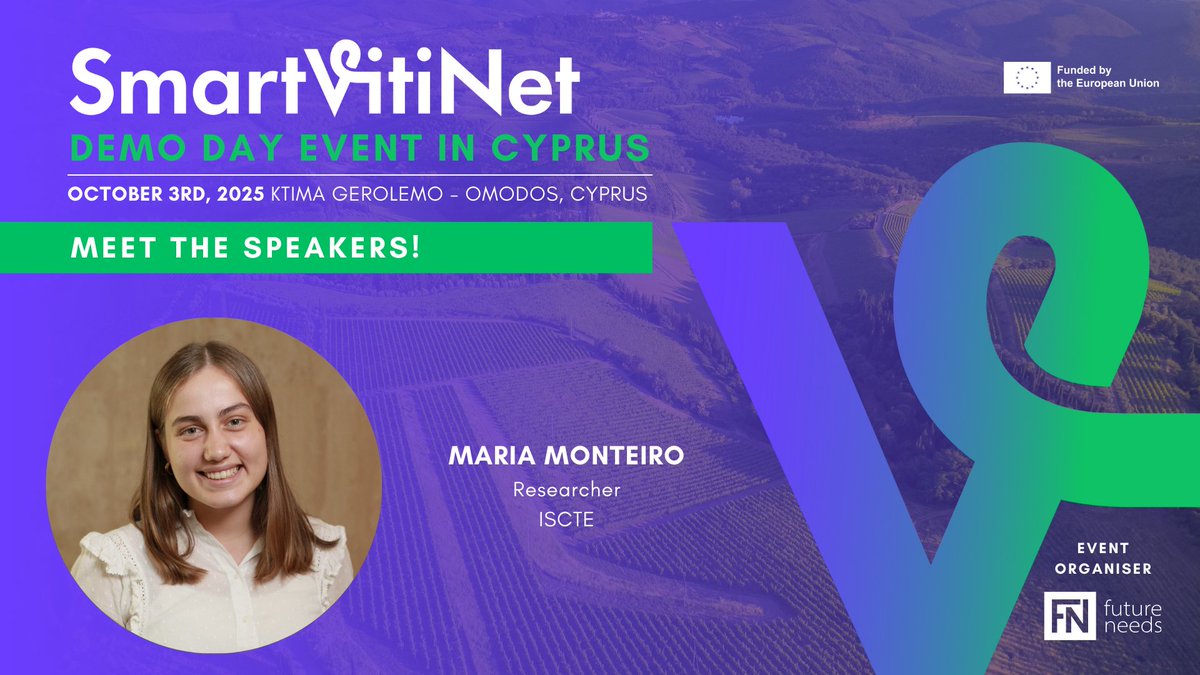 SmartVitiNet's tweet image. 🌟 Meet Maria Monteiro from ISCTE!
At the Cyprus Demo Day, she’ll present the Competence Centre- a hub empowering farmers &amp;amp; winemakers with training, tools, and innovation for sustainable viticulture.
🍷 Free event + wine tasting!
👉 smartvitinet.eu/demo-day-in-cy…

#I3instrument