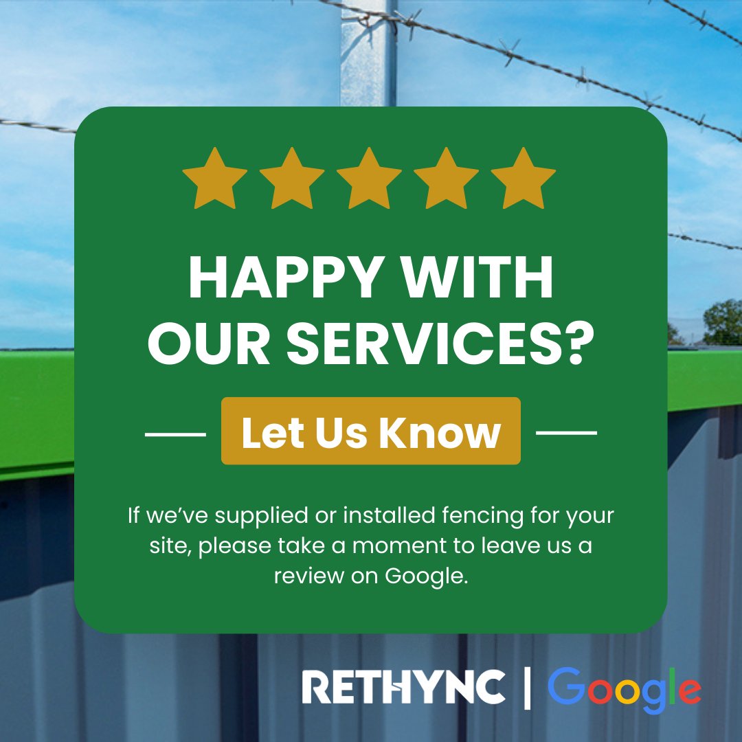 RethyncLtd's tweet image. Have we worked with you before? ⭐

If we’ve supplied or installed fencing for your site, please take a moment to leave us a review on Google. It only takes a minute, and we’d really appreciate your support!

👉 Click here: tinyurl.com/rethyncgoogle

#rethync #googlereview