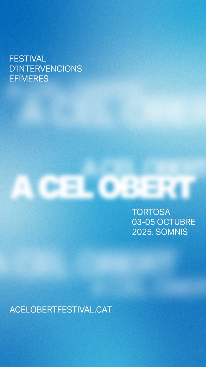 🗓A punt d’arrencar la 12a edició d'A Cel Obert, que tindrà lloc del 3 al 5 d’octubre a Tortosa. 

💭Enguany el tema és els somnis.

👌🏻15 instal·lacions i 1 exposició repartides per la ciutat. 1 d’elles forma part de l’intercanvi de Transefímers.

🟢tuit.cat/GJxAq