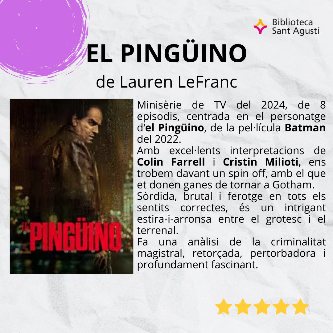 recomanaciódeldia “El Pingüino” de Lauren Lefranc

#biblioteca #lecturarecomanada #pellícules #quèfemalesbiblios <a href="/ajlaseu/">Ajuntament de la Seu d'Urgell</a> #culturalaseu  <a href="/bibliotequeslle/">Biblioteques Lleida</a> 
 <a href="/bibliotequescat/">Biblioteques</a>