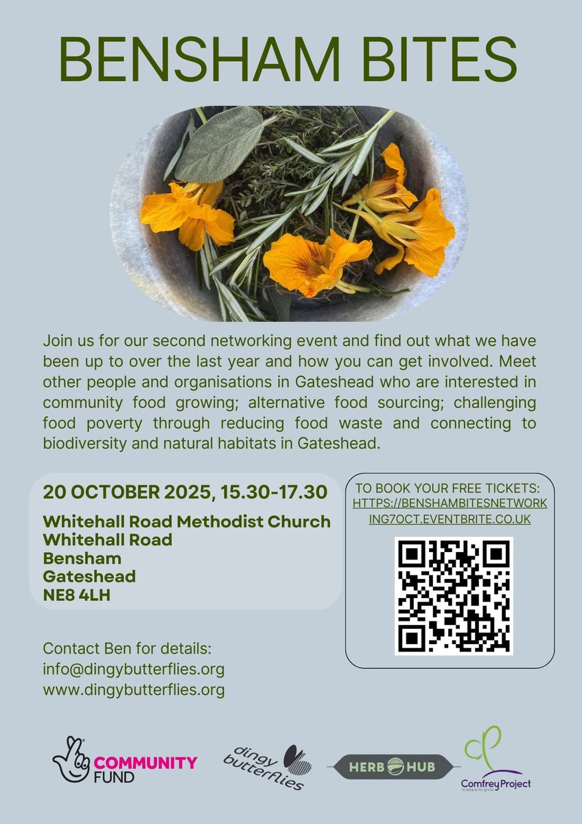 Still a few places on  the Bensham Bites workshops this Sunday and next at <a href="/ComfreyProject/">The Comfrey Project 🧡</a> to explore nature, food dehydration, and wellbeing. Also a networking event taking place on the 20 Oct. Book on via the eventbrite links. <a href="/FoodGateshead/">Gateshead Food Partnership</a> <a href="/TNLComFund/">The National Lottery Community Fund</a> <a href="/pmnogue/">🐝 🌻🏊‍♀️🐕🐕 🪁Barbara Keating Beewilded</a>