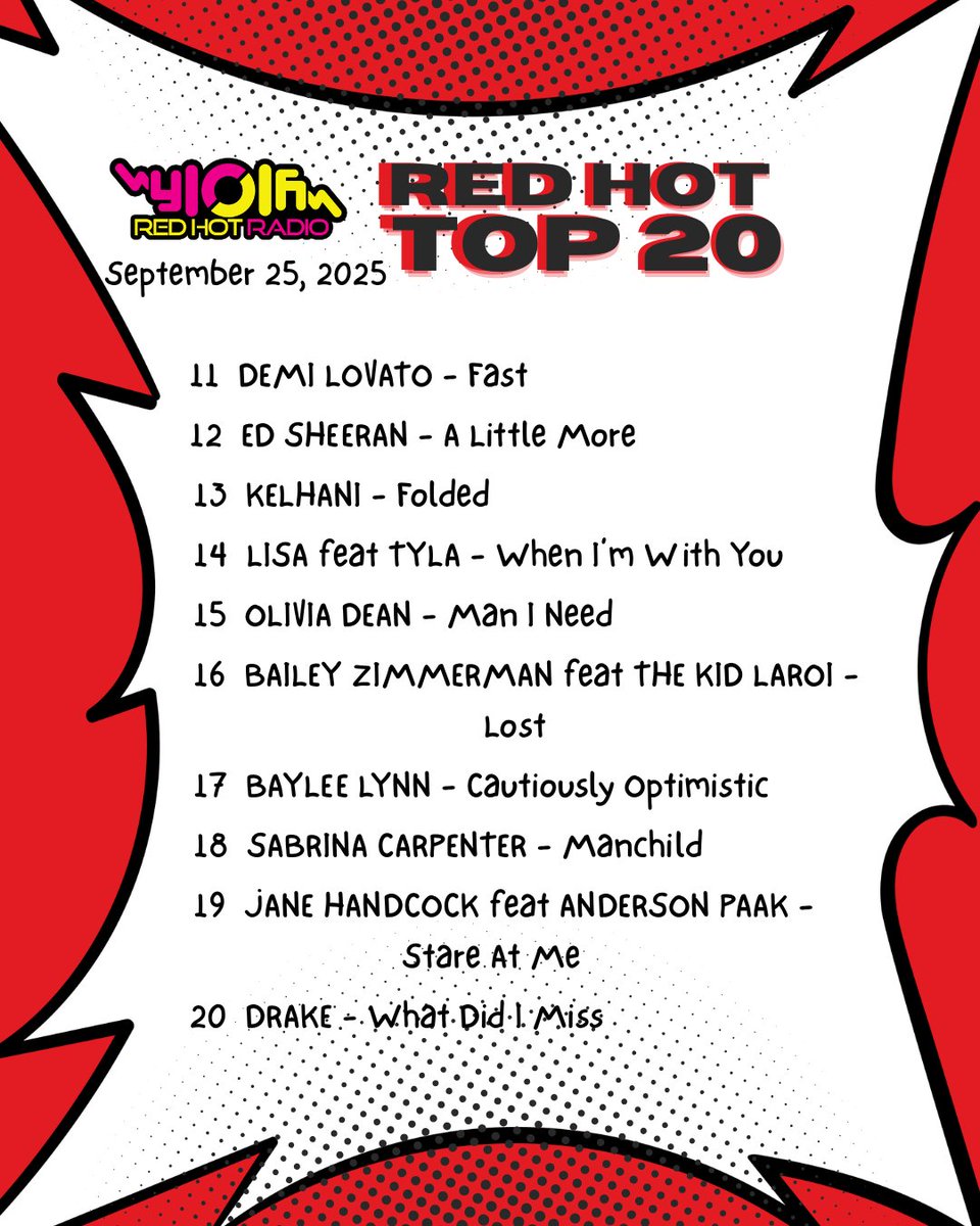 RED HOT TOP 20
(September 25, 2025)

#RedHotTop20 #Y101 #Y101FMCEBU #Countdown #Music