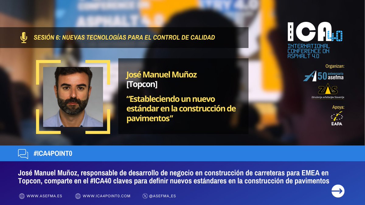 asefma_es's tweet image. 📡 Un nuevo estándar en la ejecución de firmes: el #MobileMapping transforma la construcción y gestión de carreteras.

José Manuel Muñoz, responsable de desarrollo de negocio en construcción de carreteras para EMEA en #TopCon, lo presenta en #ICA4point0: itafec.com/eventos/4th-in…