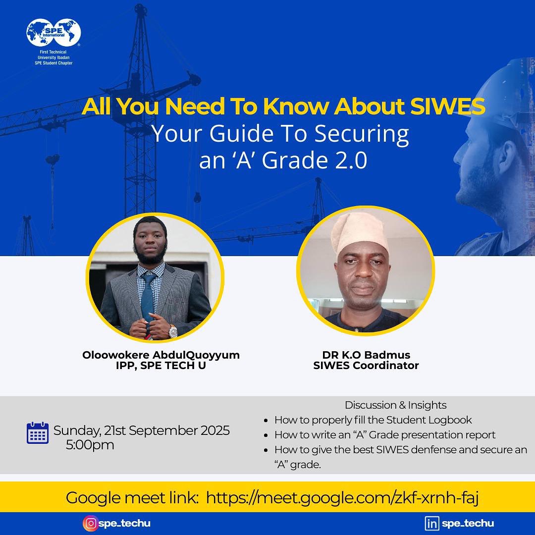 spetechu's tweet image. A big thank you to our speakers &amp;amp; participants! 🎓✨
Our session on “All You Need to Know About SIWES 2.0” was a huge success.
Together, we’re building pathways to ‘A’ grades &amp;amp; excellence! 💡💙💛

#SIWES #SPE #TechU