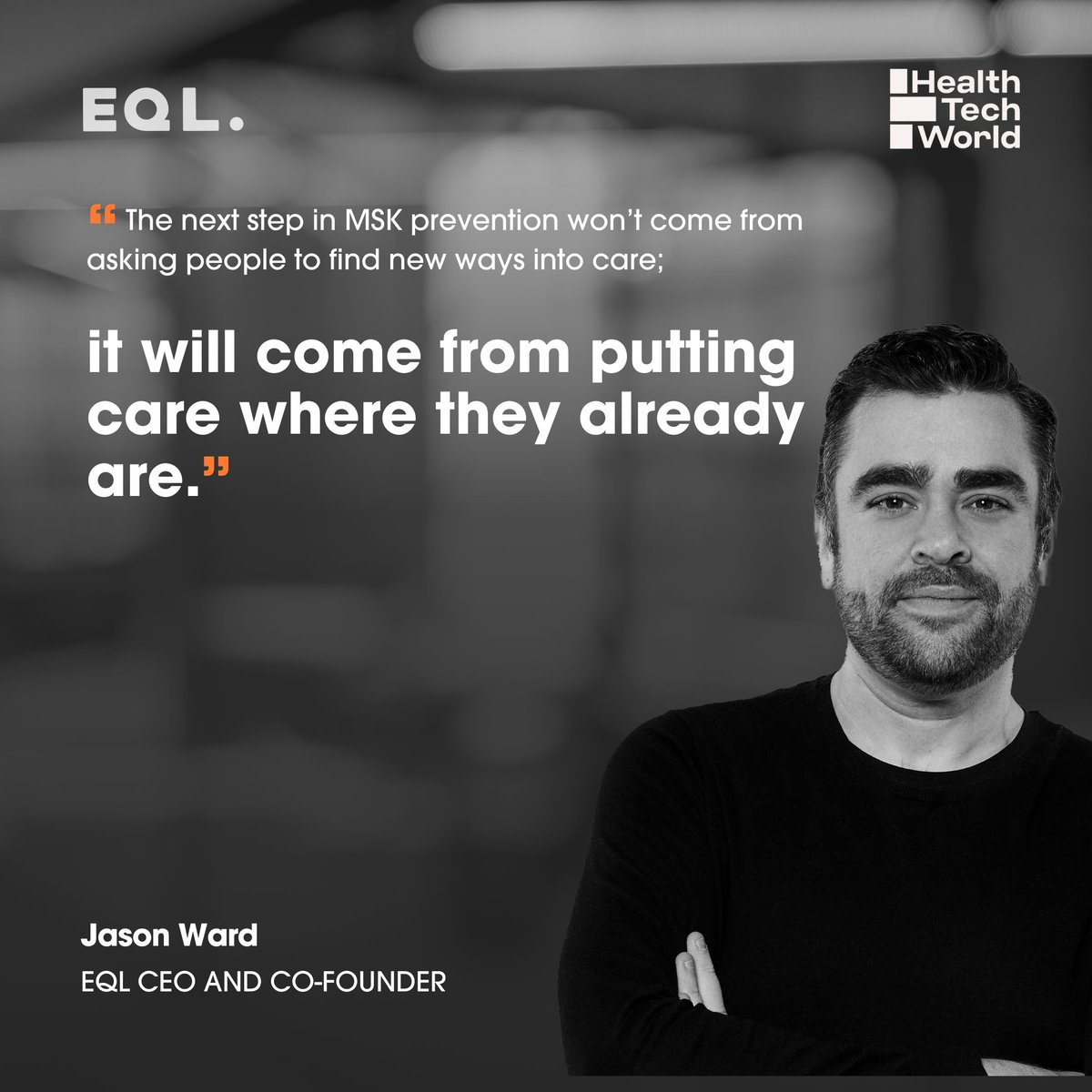 EQL_AI's tweet image. “Recovery should begin before you’ve even left the building.”

Our CEO Jason Ward (@eql_jason) in @HealthTechWrld for bringing MSK care in gyms, workplaces &amp;amp; communities, powered by digital tools. 

✔️Faster care ✔️Smarter access ✔️Prevention

Read more ➡️ htworld.co.uk/insight/opinio…
