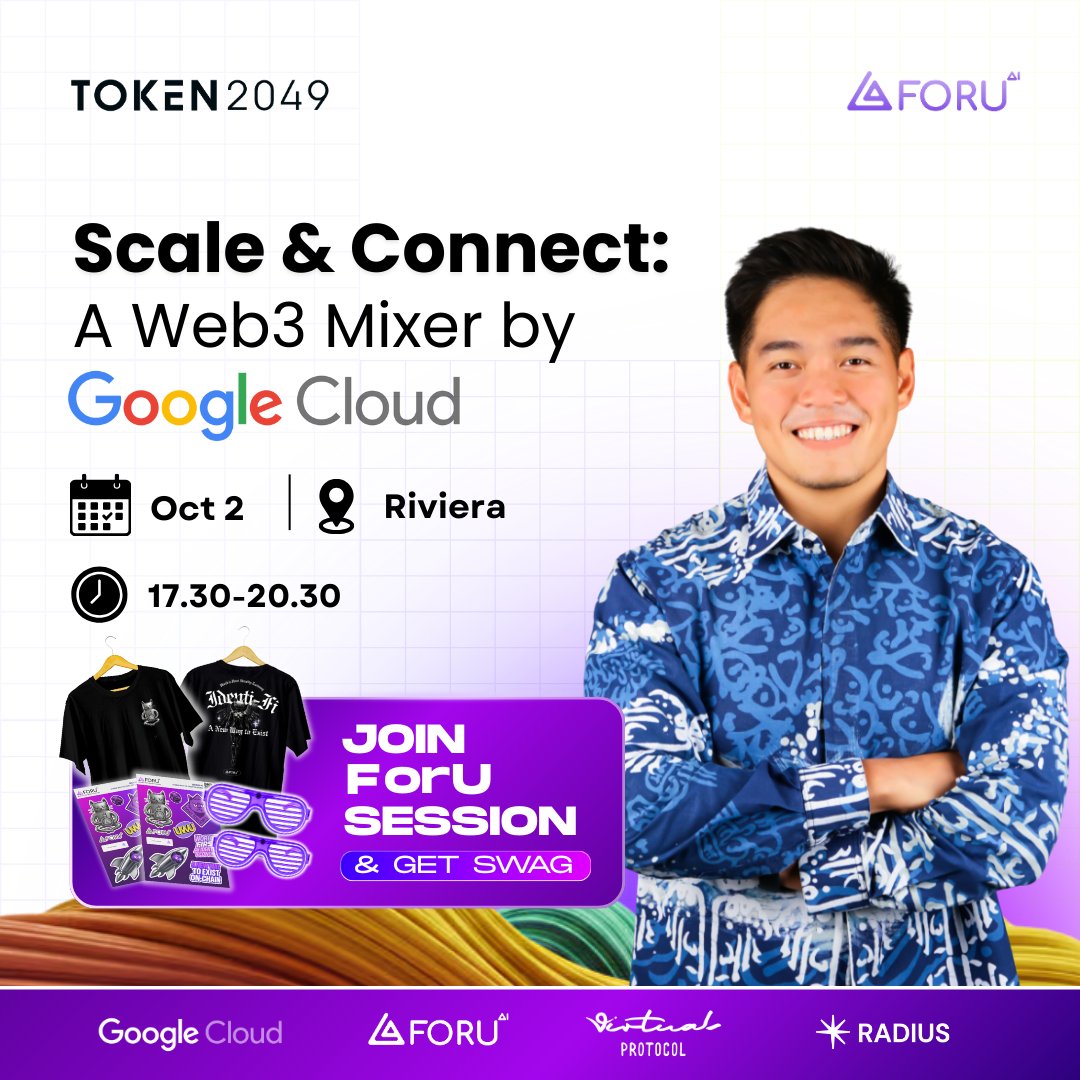 Let's talk scale. And connect.  

Join us at the official Web3 Mixer by Google Cloud at <a href="/token2049/">TOKEN2049</a>. 

Good conversations and exclusive ForU swag are guaranteed. ✨

🗓️ Oct 2nd, 5:30 PM 
📍 Riviera