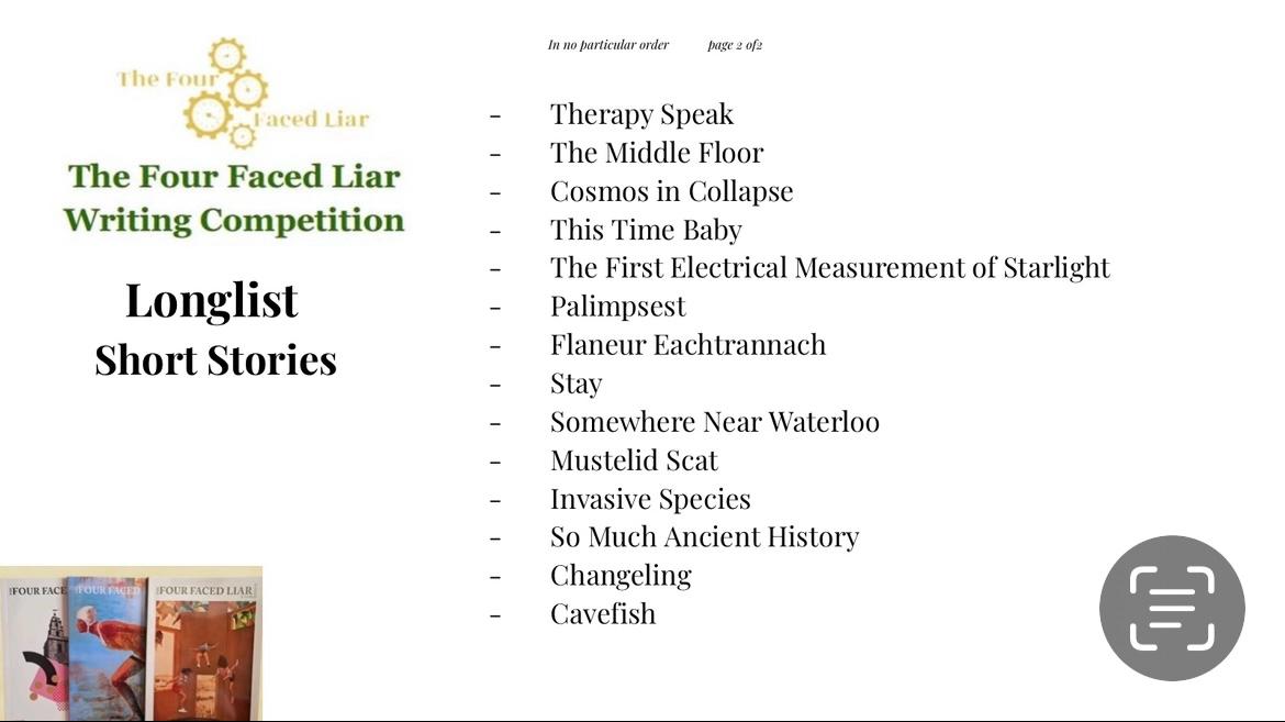 We’re delighted to announce the long list for our Short Story competition. Thanks to everyone who entered, the standard was extremely high. The shortlist and results from our judge Roisín O’Donnell will be available in October  <a href="/IrishWritersCtr/">Irish Writers Centre</a> <a href="/PENIreland/">Irish PEN</a> <a href="/writing_ie/">writing.ie</a>