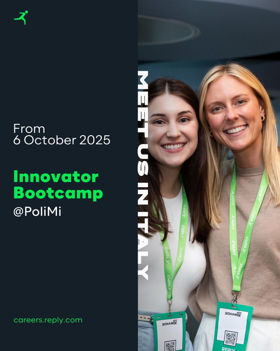 Reply U (@replyulabs) on Twitter photo Ready to become a true Innovator in Reply? A game-changer who's curious, collaborative, data-driven, and, above all, always one step aheadβ‘
Join the Innovator Bootcamp by Reply and <a href="/polimi/">Politecnico di Milano</a>: 6 powerful modules to explore this unique role through AI, teamwork, and cutting-edge Ready to become a true Innovator in Reply? A game-changer who's curious, collaborative, data-driven, and, above all, always one step aheadβ‘
Join the Innovator Bootcamp by Reply and <a href="/polimi/">Politecnico di Milano</a>: 6 powerful modules to explore this unique role through AI, teamwork, and cutting-edge