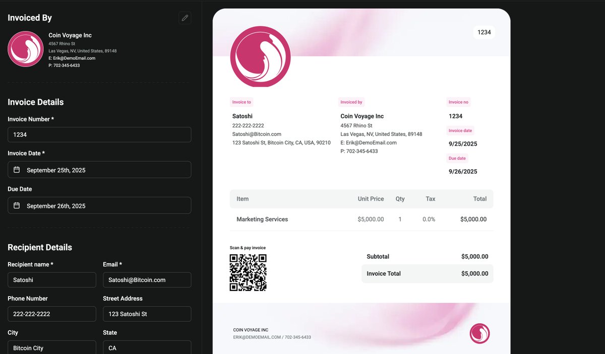 Generate an Invoice, send a payment link directly to your customer, settle any cryptocurrency

Your small business today, can accept crypto just like the big boys do