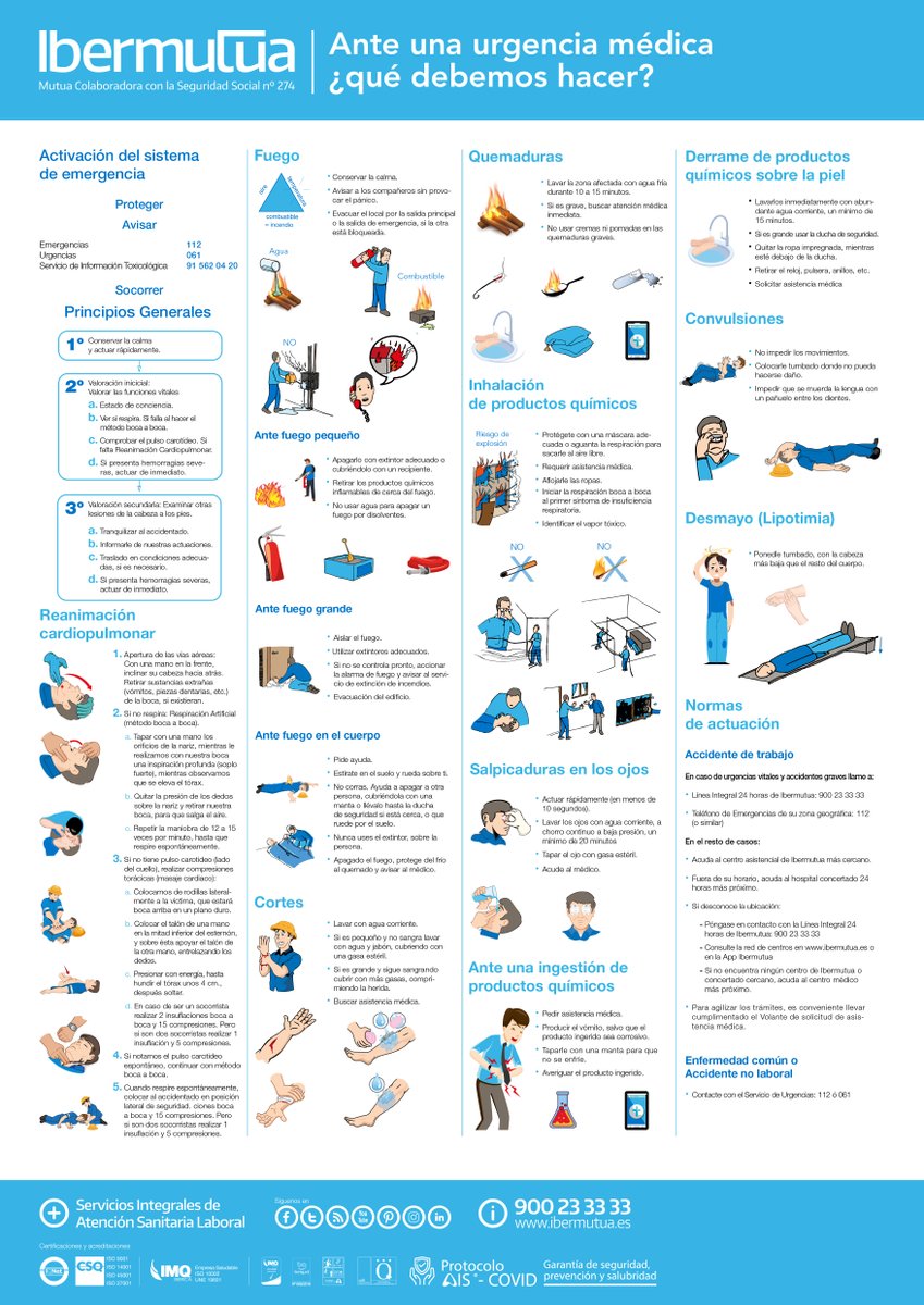 ¿Sabes qué debes hacer ante una #urgenciamédica?. Conoce en esta infografía  qué hacer en diferentes situaciones que pueden presentarse en cualquier momento. #incendio #RCP #ingestaquímica #quemaduras #convulsiones #cortes