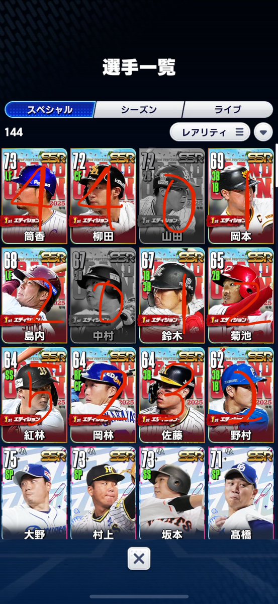 prospipepper's tweet image. セリーグでしか引いてないのになぜか完凸したのでスタメン入りさせます😅笑

我が球団に哲人はいつくるんだ🤣
合計280連したけどパリーグの方が多いのなんでー😂

#プロライ半周年
