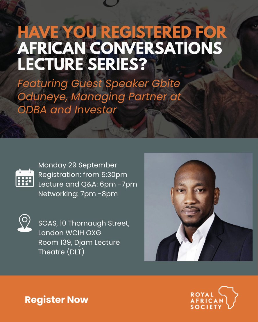 royafrisoc's tweet image. 🚀 MONDAY! Don’t miss Gbite Oduneye → SMEs vs Tech in Africa
📅 29 September | 🕒 6pm-8pm
✨ Register here:
royalafricansociety.org/event/african-…
#AfricaInvestment #SMEs #Tech