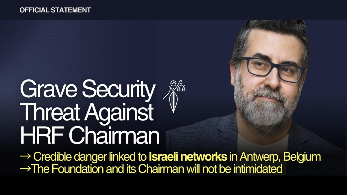🚨 ❗️
A serious and active security threat targets #HindRajabFoundation Chairman Dyab Abou Jahjah and his family, linked to Israeli security networks in Antwerp.  
Authorities have tightened protection measures. We will not be intimidated in our pursuit of justice.
More ⬇️
