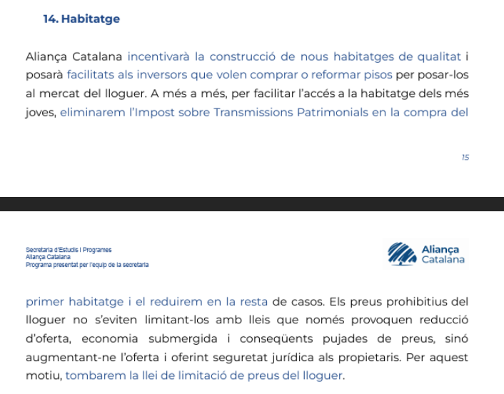 L'extrema dreta comparteix ideologia i propostes: facilitar el benefici dels privats i grans tenidors, afavorir les grans fortunes i desregular el preu del lloguer perquè no tingui cap topall. Que no t'enganyin.