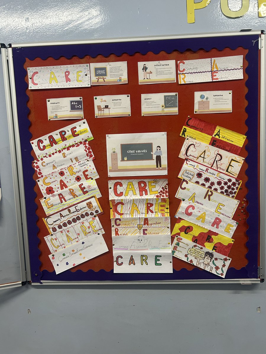 COMMUNITY. ASPIRATION. RESPECT. ENDEAVOUR.

Our pupils have been engaging with the core values of Bellshill Academy and have considered what a rewarding future might look like. They have created these wonderful artworks that are displayed across the school. Well done BGE pupils!