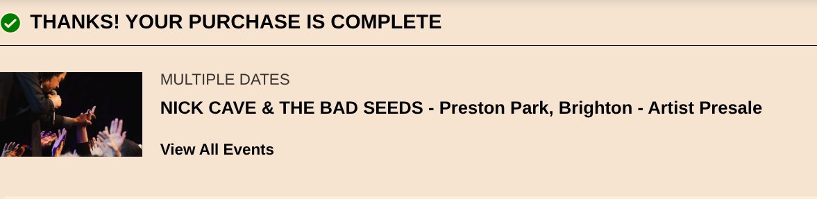 Ian Carter (@iancarterim) on Twitter photo Tickets for Nick Cave's hometown Preston Park gig - £45 and no golden circle.
It can still be done... Tickets for Nick Cave's hometown Preston Park gig - £45 and no golden circle.
It can still be done...