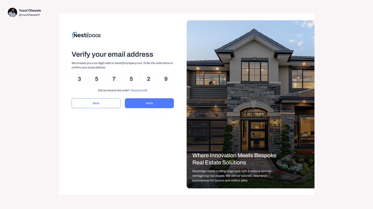 Here’s a look at the NestEdge signup flow. The goal is to bring buyers, sellers, and agents together to make finding and selling homes easier than ever