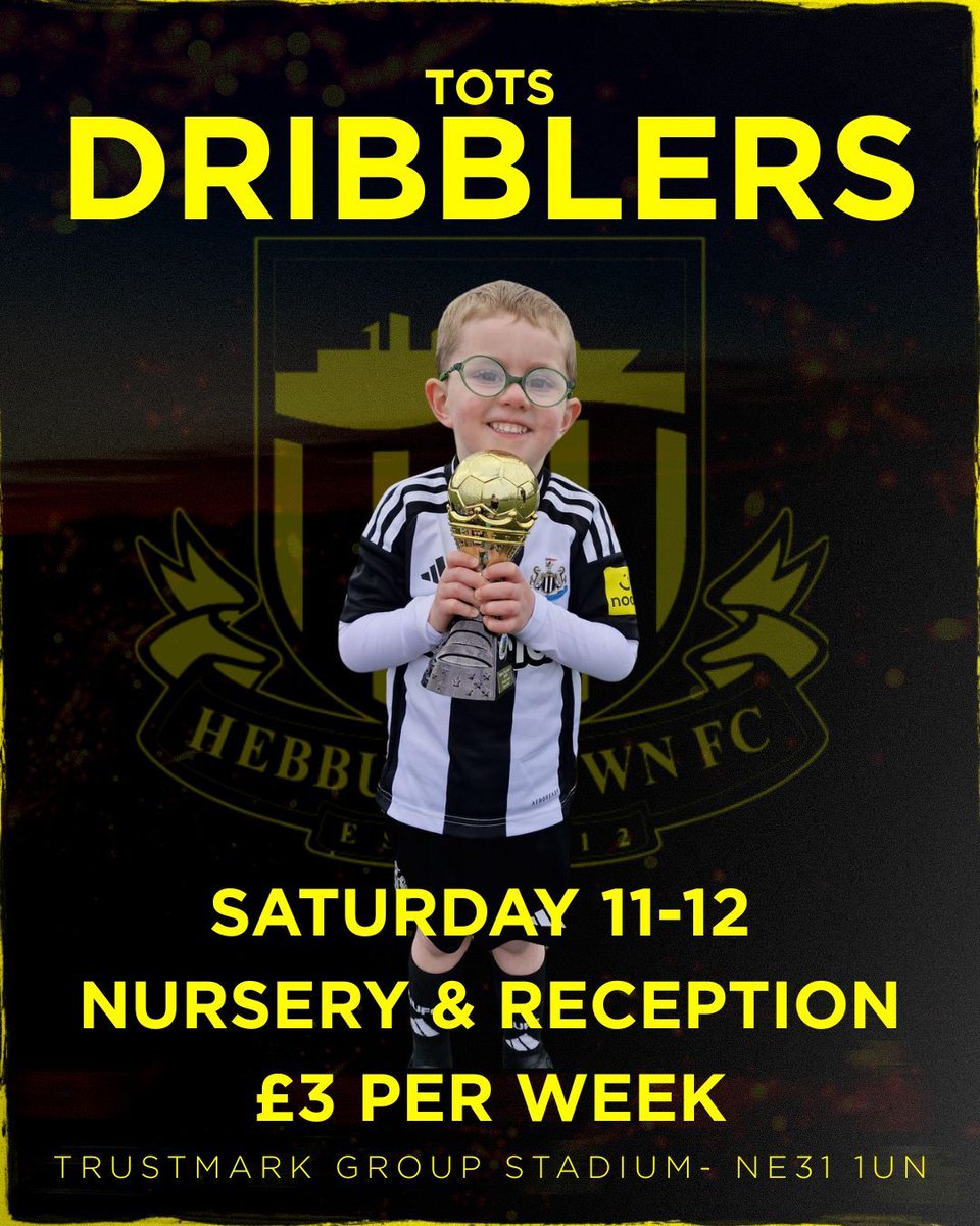 ⚽ Tots - Dribblers! ⚽ 👶 Calling all Nursery &amp; Reception children!

📲 Secure your spot here on our brand new booking system👉 hebburntownjuniorsfc.com/payasuplay
