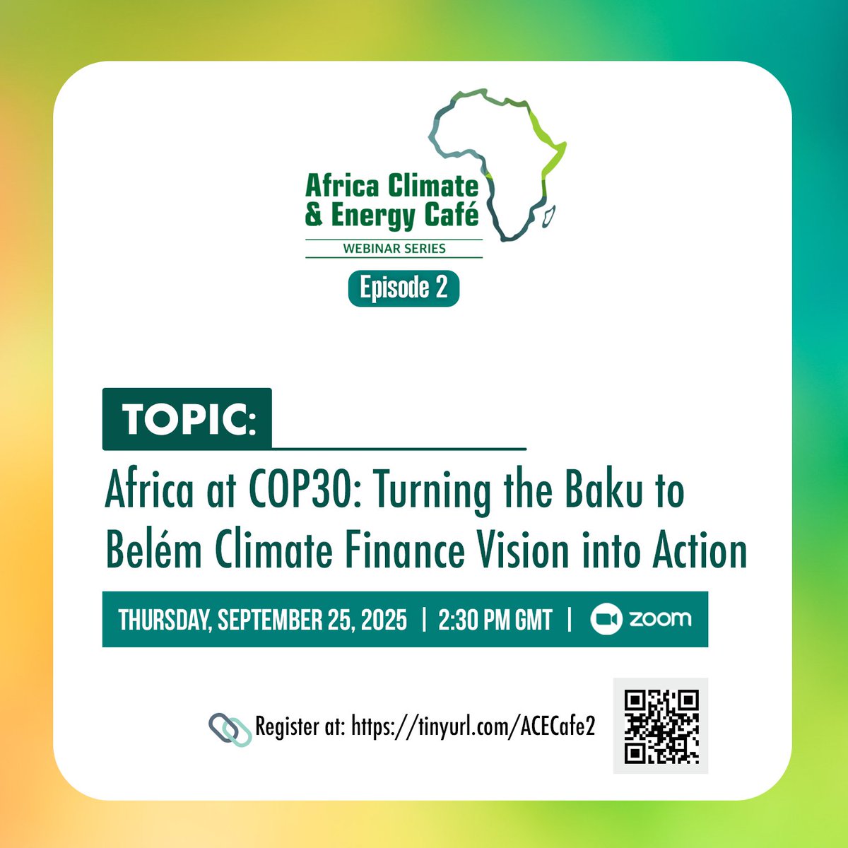 ippgafrica's tweet image. The ACE Café Opens Today!  

Join Charlotte Remteng, Kwame Ababio, Adjei Gyamfi Gyimah and moderator, Veronica Nonhlanhla Jakarasi today at 2:30 PM GMT as we finally unpack “Africa at COP30: Turning the Baku to Belém Climate Finance Vision into Action”.

🔗tinyurl.com/ACECafe2…