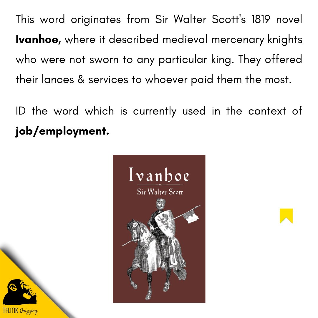 SridharHRS's tweet image. Quiz 1682) What word is being described here, borrowed from the novel Ivanhoe?

#quiz #quizmaster #etymology