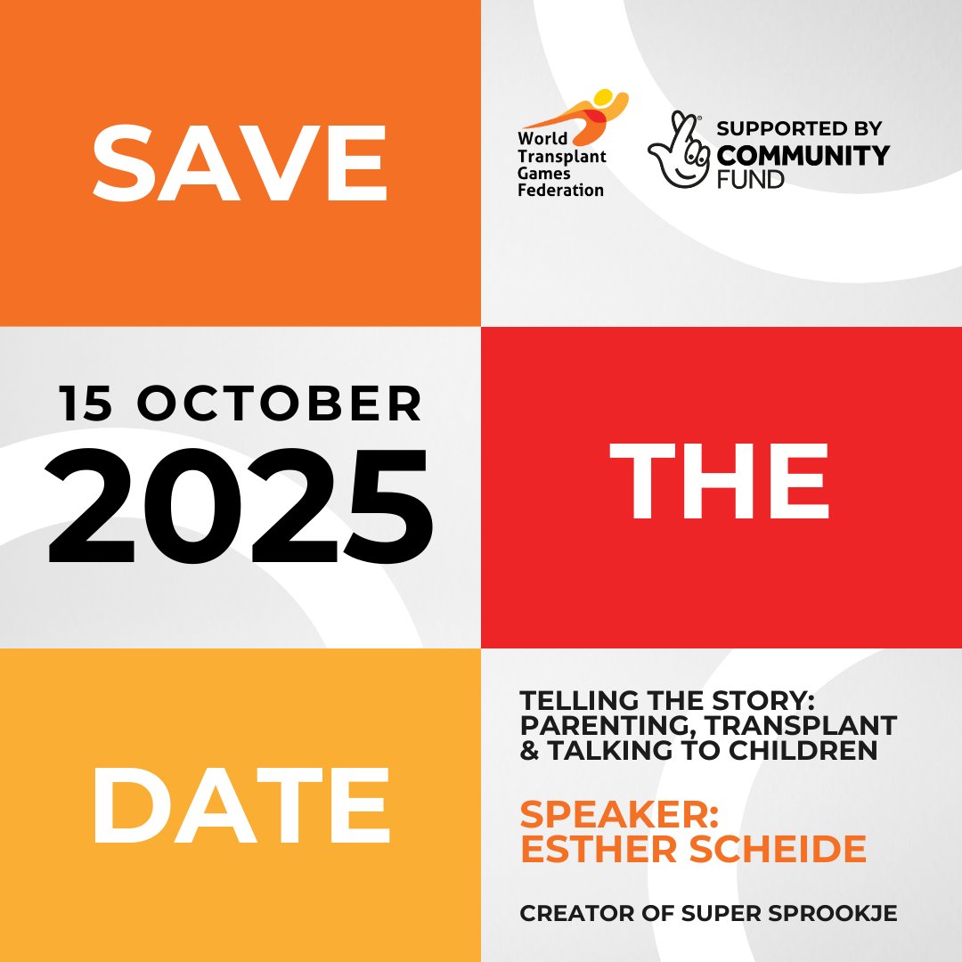 Save the Date✨

📖 Telling the Story: Parenting, Transplant &amp; Talking to Children
 🎤 Esther Scheide

📅 15 October 2025
 🕒 17h30 UTC | 18h30 London | 19h30 CET | 12h30 EST

➡️ Register Now and Watch Live For FREE: bit.ly/4mCz1rA 

Supported by The Lottery Fund 💙