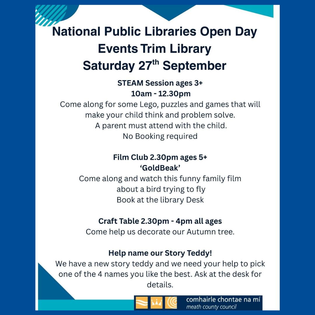 Come take a closer look at your local library on the National Public Libraries Open Day this Saturday. Here are some of the events running in Trim Library. #takeacloserlook