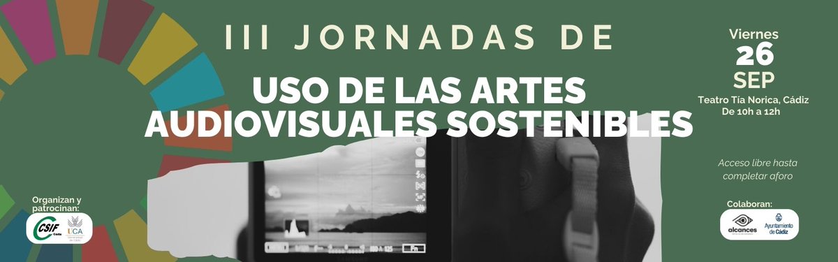 CSIF Cádiz (@csifcadiz) on Twitter photo 📆 Mañana celebramos nuestras III Jornadas de Uso de las Artes Audiovisuales Sostenibles, dentro de la programación del festival de cine documental <a href="/Alcances_Cadiz/">Alcances</a>
🎥 Entregaremos los premios del IV Concurso de Cortos sostenibles que organizan <a href="/CSIFCadiz/">CSIF Cádiz</a> y la <a href="/univcadiz/">Universidad de Cádiz</a> 📆 Mañana celebramos nuestras III Jornadas de Uso de las Artes Audiovisuales Sostenibles, dentro de la programación del festival de cine documental <a href="/Alcances_Cadiz/">Alcances</a>
🎥 Entregaremos los premios del IV Concurso de Cortos sostenibles que organizan <a href="/CSIFCadiz/">CSIF Cádiz</a> y la <a href="/univcadiz/">Universidad de Cádiz</a>