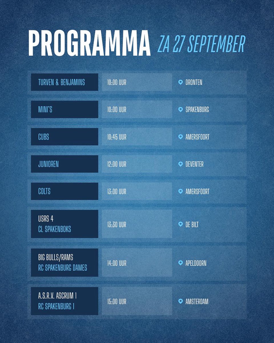 Programma zaterdag 27 september 🏉