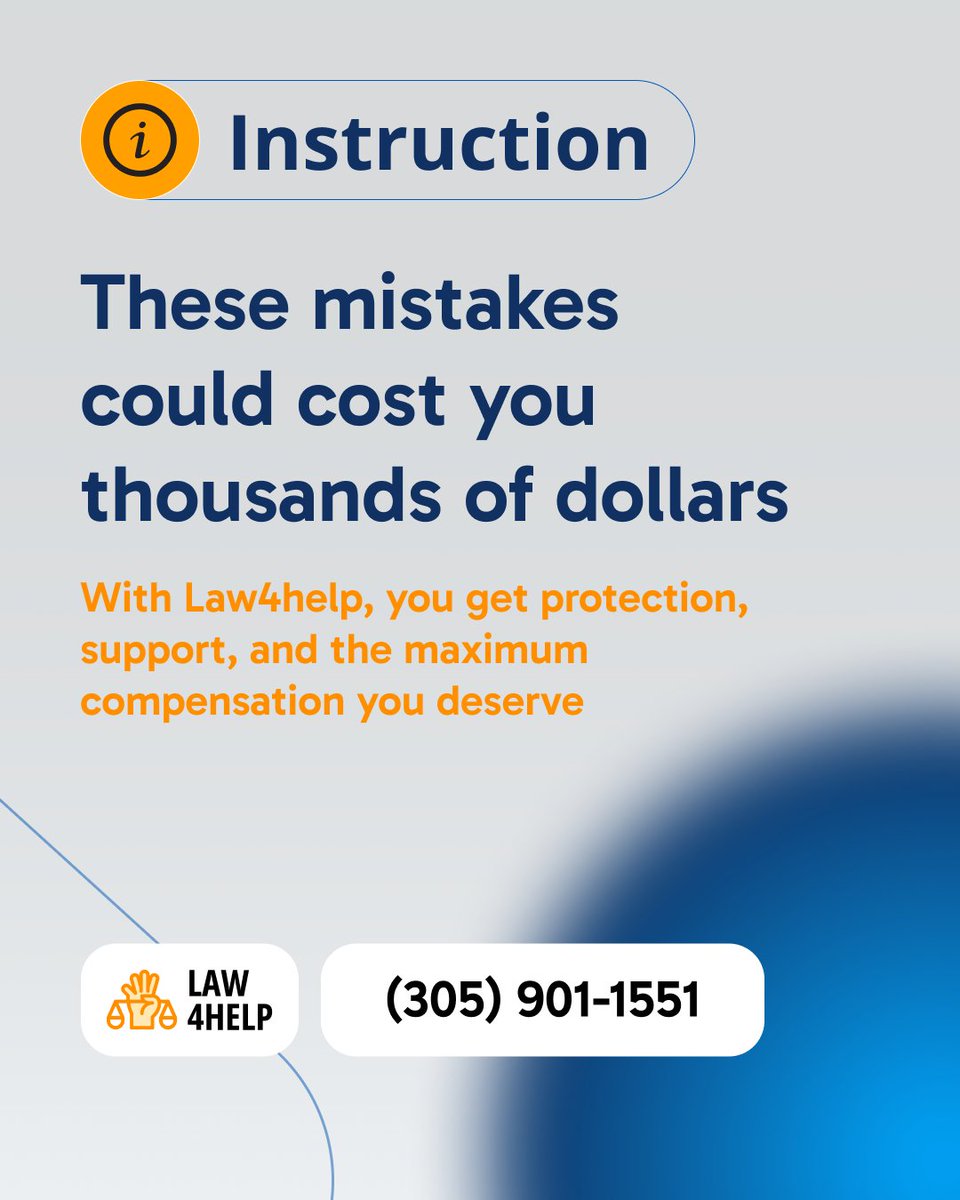 law4help's tweet image. Most victims lose compensation not from fraud, but from mistakes after an accident.
We’ve listed the TOP-3 errors that can cost you thousands.

⚖️ Law4help = support + maximum compensation.

#compensation #lawyer #lawhelp #injurylawyer #accidentlawyer #personalInjury #caracciden