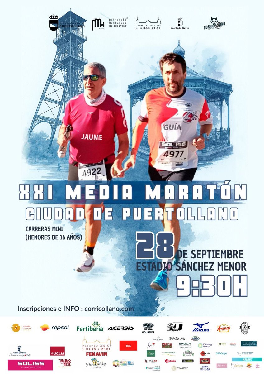 🏃‍♂️ XXI MEDIA MARATÓN DE PUERTOLLANO

📅 28 sept | ⏰ 9:30h | 📍 Estadio Sánchez Menor

+400 corredores y 100 peques en las Carreras Mini 🏅

Con Unai Naranjo como invitado especial, +100 voluntarios y recogida solidaria 🇺🇦