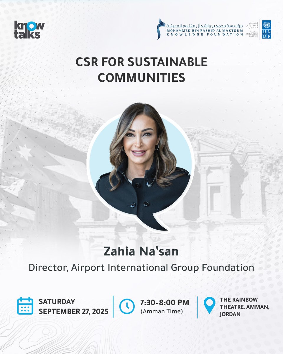 knowledge4All1's tweet image. 📍 Amman, here we come!
#KnowTalks land at Rainbow Theater on Saturday, 27 September, from 7-9 PM 🇯🇴
✨Featuring leading voices on cybersecurity, sustainability, AI &amp;amp; entrepreneurship. Don’t miss an inspiring live dialogue!
Register here: url-shortener.me/5NJ9